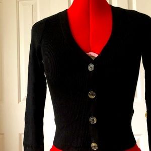 H&M Tops | Black Ribbed Knit V-Neck Cardigan Long Sleeve Crop Top